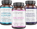 Dr. Brighten Period Support Kit - Balance, Adrenal Support, and Women's Probiotic - Targets Hormonal Acne, Period Issues, & PMS - Vegan, Non-GMO
