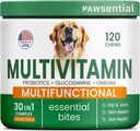 Dog Vitamins + Glucosamine - Chewable Multivitamins + Probiotics, Omega - Hip & Joint Support, Skin & Coat, Gut Health - Adult & Senior - Large & Small Breed - 120 Chews
