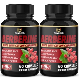 (2 Packs) Berberine Supplement Plus Ceylon Cinnamon, Turmeric - 120 Capsules - Supports Immune Function - Berberine HCl Supplement Pills - 4 Months Supply