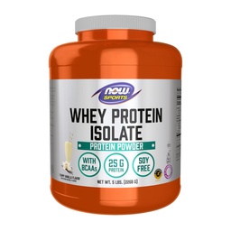 NOW Foods Sports Nutrition, Whey Protein Isolate, 25 g With BCAAs, Creamy Vanilla Powder, 5-Pound