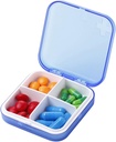Portable Pill Organizer - Slim Pill Box for Purse or Travel, Compact Pill Case(4 Compartment,Blue)