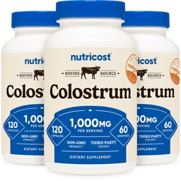 Nutricost Colostrum 1000mg, 120 Caps, 60 Servings (3 Bottles)