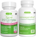 Super B12-Complex 1000mcg + Advanced Ashwagandha KSM-66, L-Theanine & Magnesium Bundle, High Absorption Sublingual Vitamin B12 + Multi Action Adaptogen Complex, by Igennus