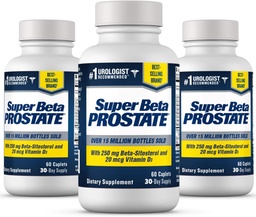 SUPER BETA PROSTATE Support Supplement for Men's Health - Reduce Bathroom Trips, Promote Sleep, Better Bladder Emptying & Healthy Prostate, Beta Sitosterol - 60 Count (Pack of 3)