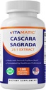 Vitamatic Cascara Sagrada Made with Senna & Psyllium Husk - 180 Veg Capsules - Concentrated 25X Potency - All Natural - Non-GMO