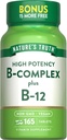 Nature's Truth Vitamin B Complex | 165 Tablets | Plus B12 | Vegan & Non-GMO Supplement