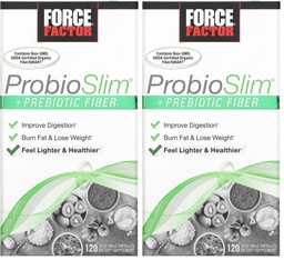 Force Factor ProbioSlim + Prebiotic Fiber Weight Loss Supplement for Women and Men, Probiotic and Prebiotic Digestive Health Support with Green Tea Extract and Psyllium Husk Fiber, 120 Capsules