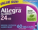 Allegra Adult 24-Hour Allergy Relief Gelcaps, Non-Drowsy Indoor and Outdoor Allergy Medicine, 180 mg Fexofenadine HCI Antihistamine Pill, 60-Count
