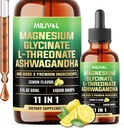 10in1 Magnesium Glycinate Tincture with Magnesium L-Threonate, Ashwagadha, Vitamin D3, C, B6 and More - Brain and Cortisol Supplement - 2 Fl Oz - 60 Days Supply - Lemon Flavor