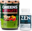 Nutrology Greens & Fruits Powder-Naturally Sourced Superfood, Vanilla Cinnamon (30 Servings) Zen Natural Magnesium Supplement (30 Servings)