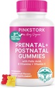 Pink Stork Fertility + Prenatal + Postnatal Gummy Vitamins – Full Motherhood Journey Support – Multivitamin with Folate, B Vitamins, Zinc & Biotin – 60 Assorted Fruit Gummies