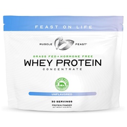 Muscle Feast Grass-Fed Whey Protein Concentrate Powder, All Natural, Hormone Free Pasture Raised Whey Protein Powder for Women & Men, Clean, Non-GMO & Gluten Free Whey Concentrate - Unflavored, 2lb