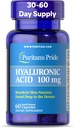 Puritans Pride Hyaluronic Acid 100mg, Dietary Supplement for Skin Hydration, 60 Rapid Release Capsules