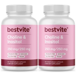BESTVITE Choline Inositol 500mg (240 Vegetarian Capsules) (120 x 2) - No Stearates - No Dicalcium Phosphate - No Fillers - Vegan - Non GMO - Gluten Free