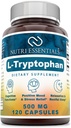 L-Tryptophan Dietary Supplement - Natural Sleep Supplements with 500 mg of Free Form L Tryptophan - Circulation & Immune Support 120 Capsules