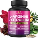 BMVINVOL L Arginine L Citrulline Supplement Plus Beet Root, Moringa, Olive, Red Spinach for Support Daily - 90 Capsules