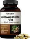 NatureBell Ashwagandha with Black Pepper, 240 Capsules | High Absorption Complex – Extra Strength Root Extract – Adaptogens Supplements for Relaxation – Non-GMO