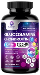 Glucosamine Chondroitin, MSM & Turmeric - Extra Strength Joint Support Supplement with 1500mg Glucosamine Sulfate per Serving - for Cartilage, Joint Health & Flexibility - Bottled USA - 60 Capsules