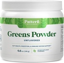 Pattern Wellness Greens Powder Superfood – with Antioxidant, Digestive Enzyme, Fiber, Probiotic & Adaptogen Blends – Supports Gut, Digestive & Immune Health – 30 Servings - 6.6 oz (Unflavored)
