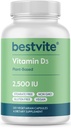 BESTVITE Vegan Vitamin D3 2500 IU (120 Vegetarian Capsules) - No Stearates - Vegan - Non GMO - Gluten Free