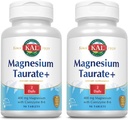 KAL Magnesium Taurate Plus 400mg w/Coenzyme B6 | Highly Bioavailable, Chelated, Vegan | for Normal Nerve, Muscle Function and Heart Health | 90 Tabs | 2 pk