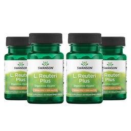 Swanson L. Reuteri Probiotic Plus with L. Rhamnosus, L. Acidophilus & FOS Prebiotic for Gut-Health-Conscious Adults - 7 Billion CFU (30 Vegan Capsules, 4 Pack)
