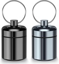 2 Pack Mini Pill Case Small Pill Holder Keychain for Purse - Portable Travel Pill Container Keychain, Waterproof Metal Daily Pill Box Organizer for Office Outdoor Camping (Black & Grey)