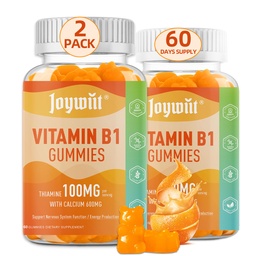 Vitamin B1 Gummies 100mg for Adults & Kids, Thiamine B1 Supplement with 600mg Calcium, Nervous System Supports & Boost Energy, Orange Flavor, Non GMO, Vegan, 120 Chewable Gummies